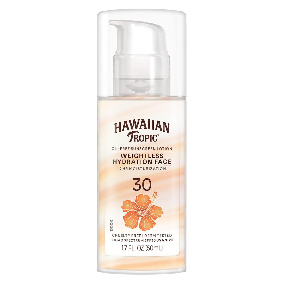 Hawaiian Tropic Silk Hydration Weightless Oil-Free Face Sunscreen SPF30 Lotion 50ml | Broad Spectrum UVA/UVB Protection | Water-Resistant