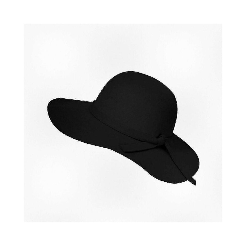 Classic Wide Brim Soft Felt Hat with Bow for Girls Aged 3-8 in Black