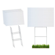 Kit de semn de curte alb ondulat durabil include 3-18x24 semne ?i 3-10x24 Miza puternica din o?el galvanizat cu doua ori-pachet de 3 semne 18x24