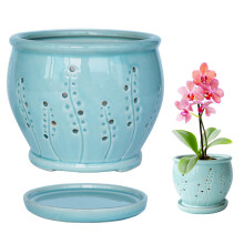 Pot d'orchidee 6,3 pouces Pots d'orchidees avec trous et soucoupe Orchidee Pot pour rempotter la belle glace glacee glace de plante en ceramique