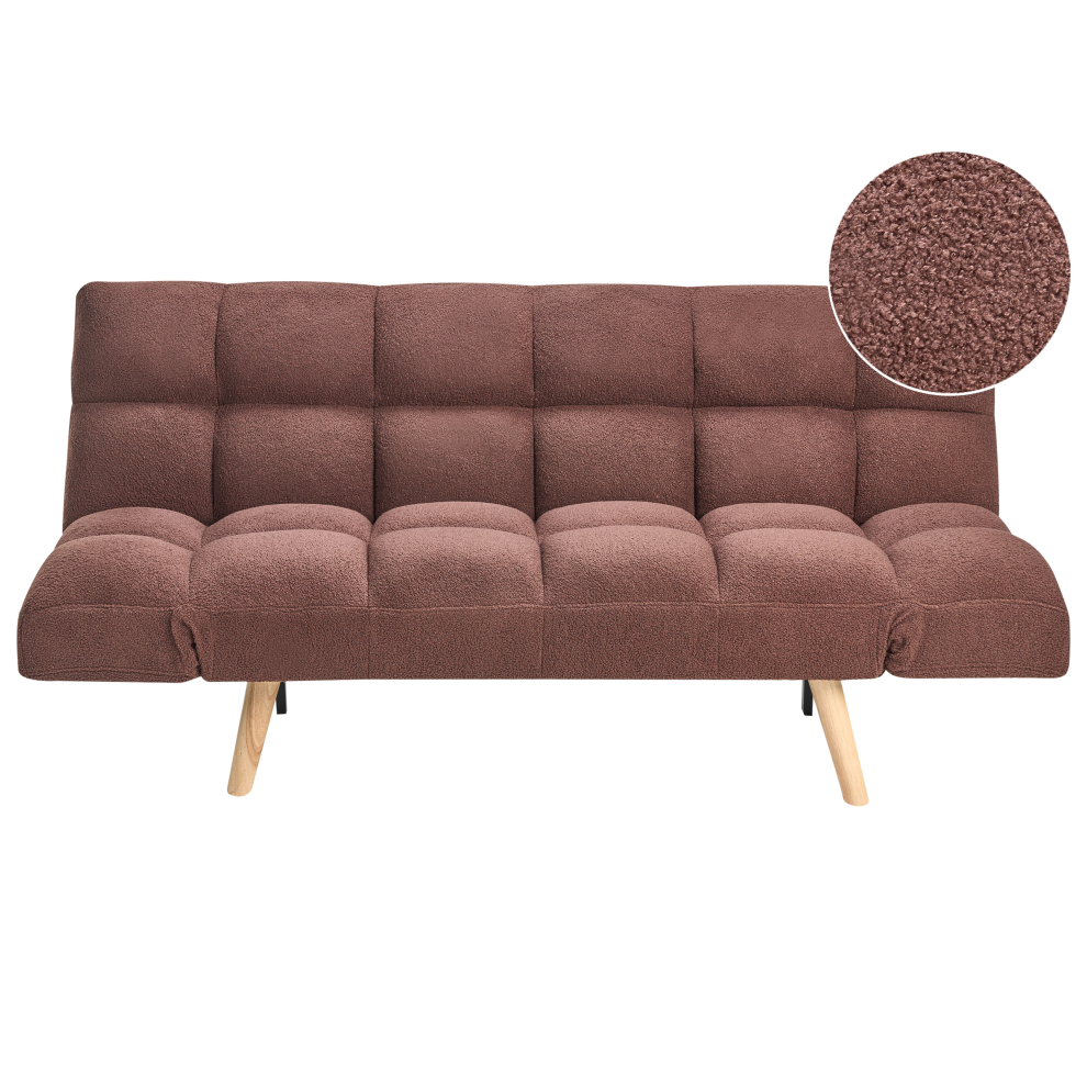 Sofa Bed 2 Seater INGARO Boucle Brown