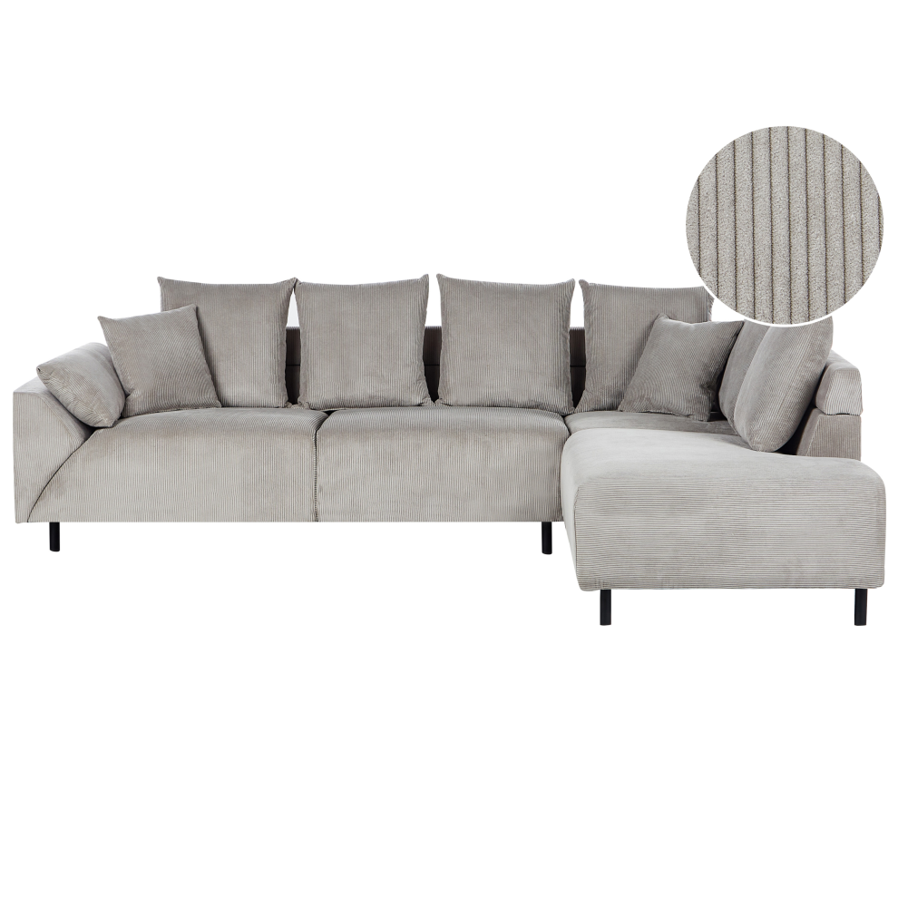 Left Hand Corduroy Corner Sofa Light Grey LUNNER