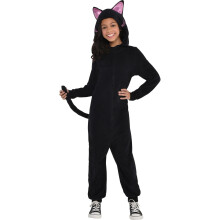Costume intero da gatto nero Party City per bambine - Il costume include una tuta in pile con cappuccio nero, orecchie da gatto, baffi e coda lun