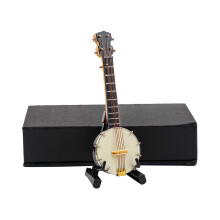 DSELVGVU Banjo n miniatura cu suport ?i caz Mini Instrument muzical Replica Accesorii Dollhouse Model de colec?ie Ornament de acasa (3,94 """" X1.