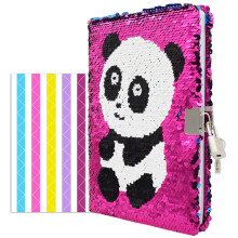 VIPBUY Magic Reversible Pailletten Notizbuch Panda Diary Gefttertes Reisejournal mit Lock und Schlssel fr Kinder Mdchen Gre A5 78 Bltter P