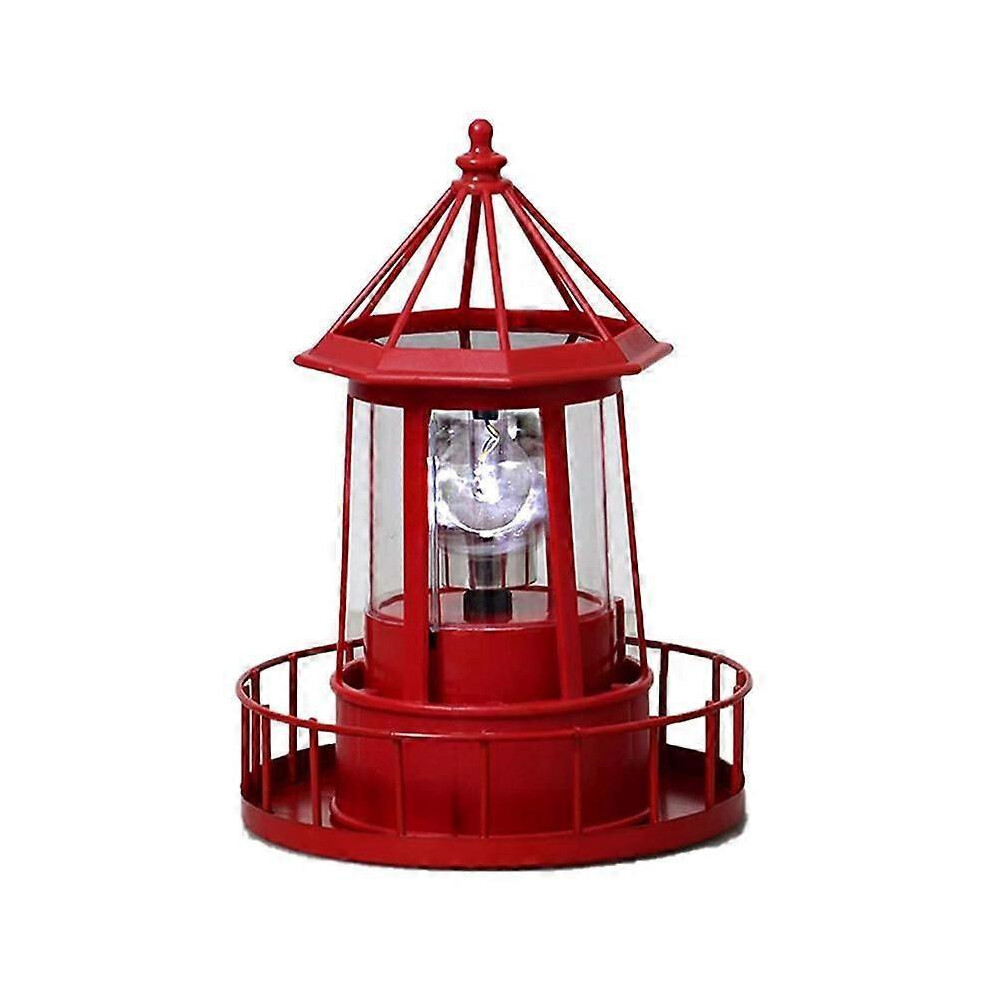 LED Solar Powered Lighthouse, 360 Degree Rotating Lamp Courtyard Decoration Waterproof Garden Towers Statue Lights A