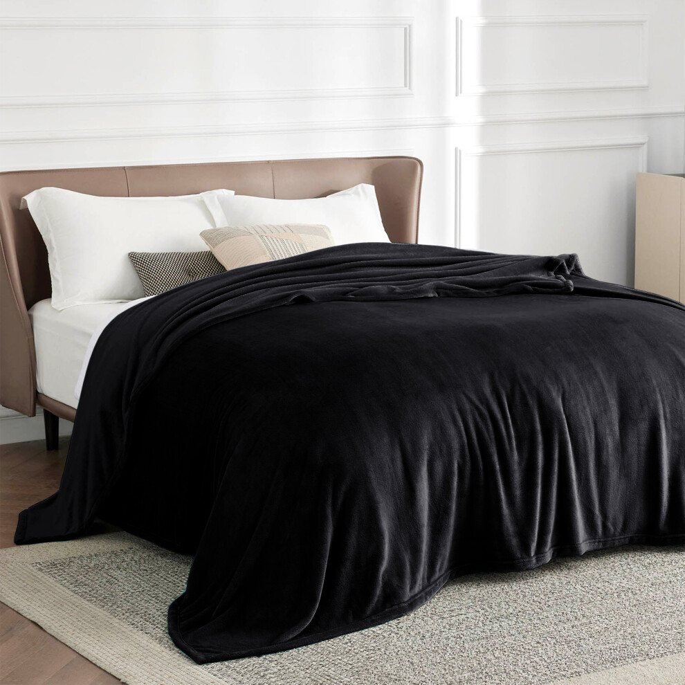 (Double, Black) Faux Fur Fleece Blanket Sofa Throw Soft Warm Bed Mink Single Double King & Super King