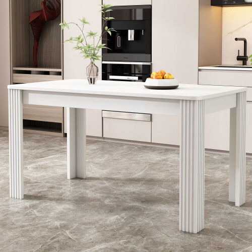 (White) Wooden Dining Table with Pattern Leg