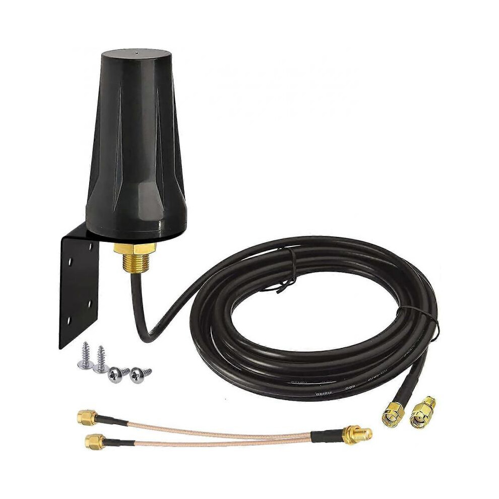 4G LTE Outdoor Antenna SMA Male 5dBi Waterproof Fixed Mount with SMA-F to Dual SMA-M Splitter Cable Compatible with GSM 3G 4G LTE Cellular Router Gate