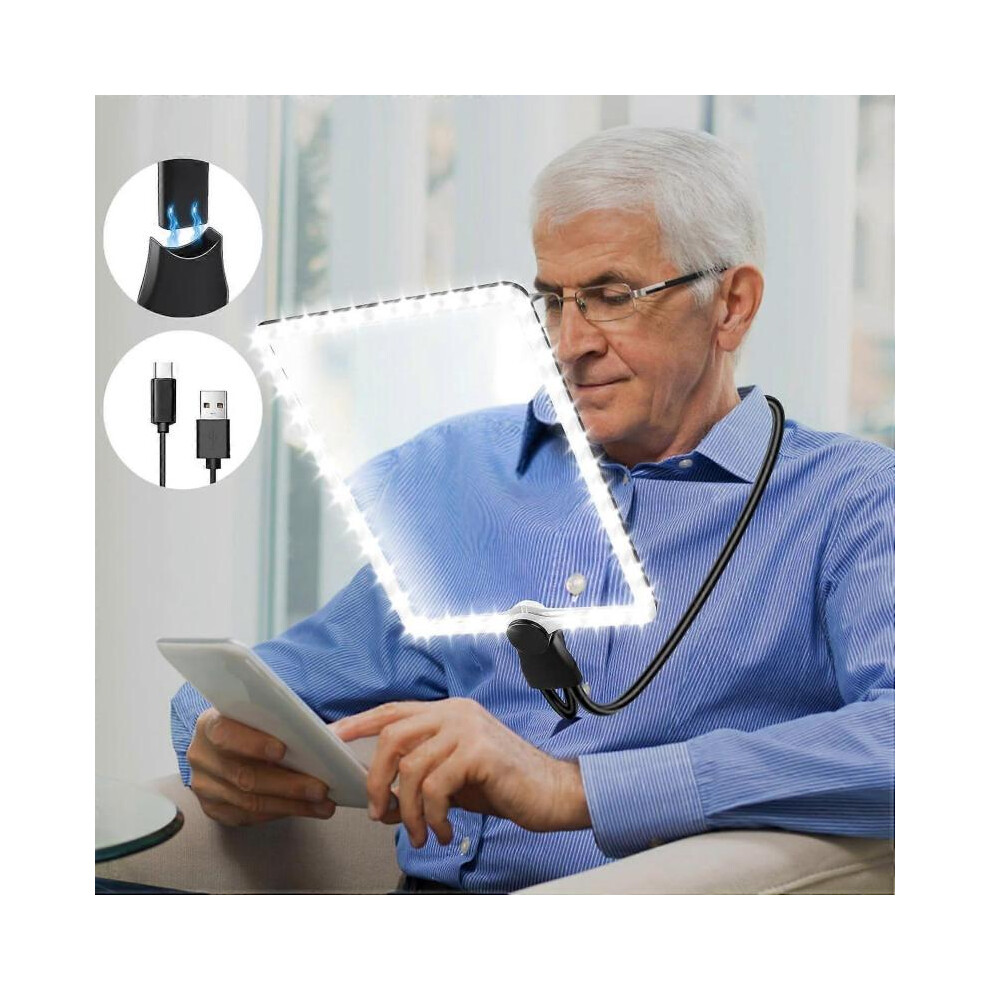 5X Large Reading Magnifying Glass with Light, Rechargeable Hands-Free Magnifying Lamp with Flexible Gooseneck, 24x17cm Ultra Clear Lens, Perfect for R