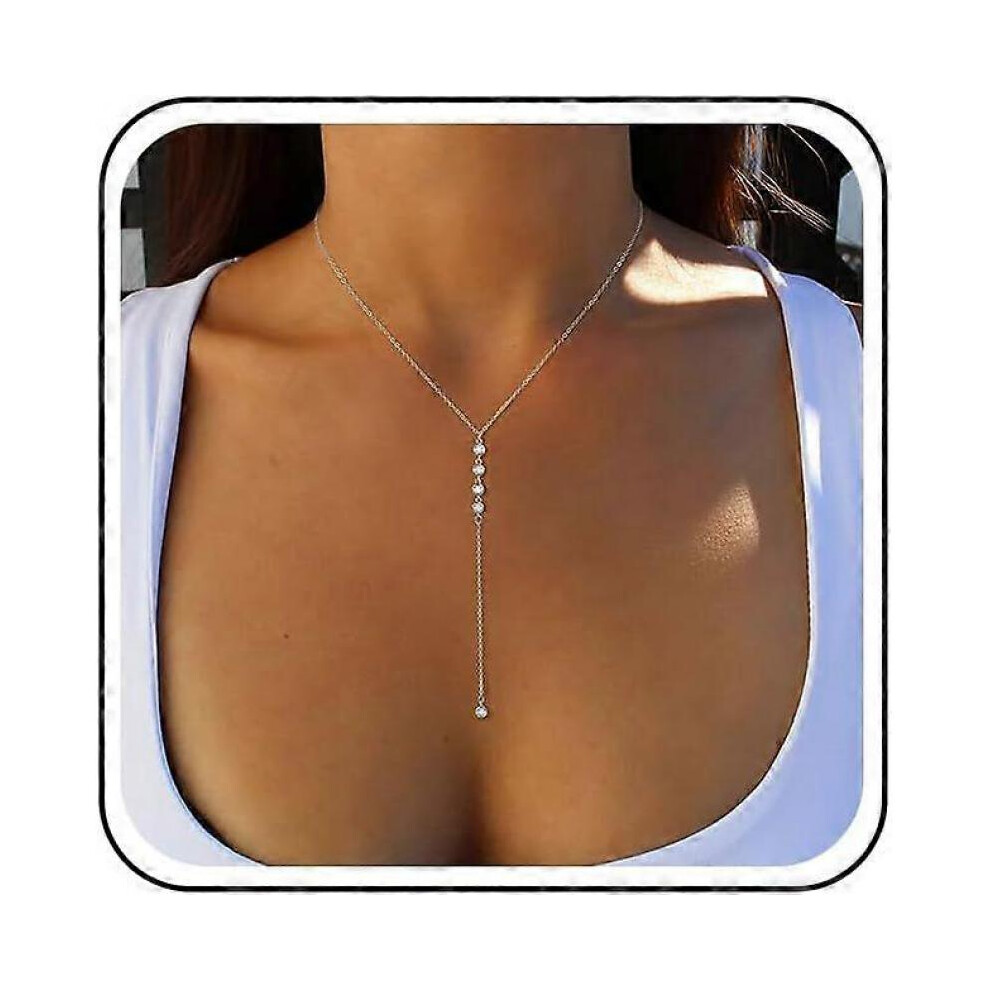 Long Diamond Y Necklace Cubic Zirconia Lariat Necklace Gold Crystal Y Lariat Necklace Cz Chain Lariat Necklace Rhinestone Y Shape Necklace Jewelry For