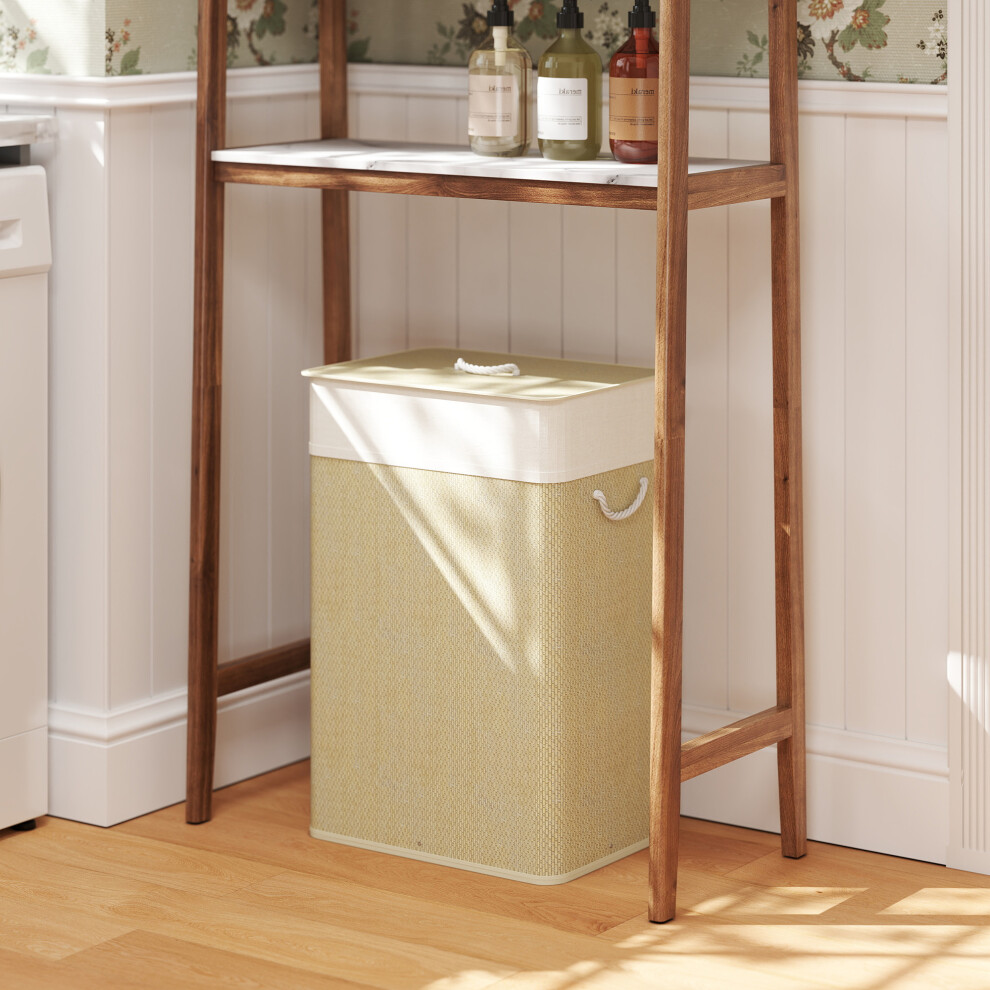 HOMCOM Laundry Hamper with Removable Washable Liner Bag, Nature Wood Finish