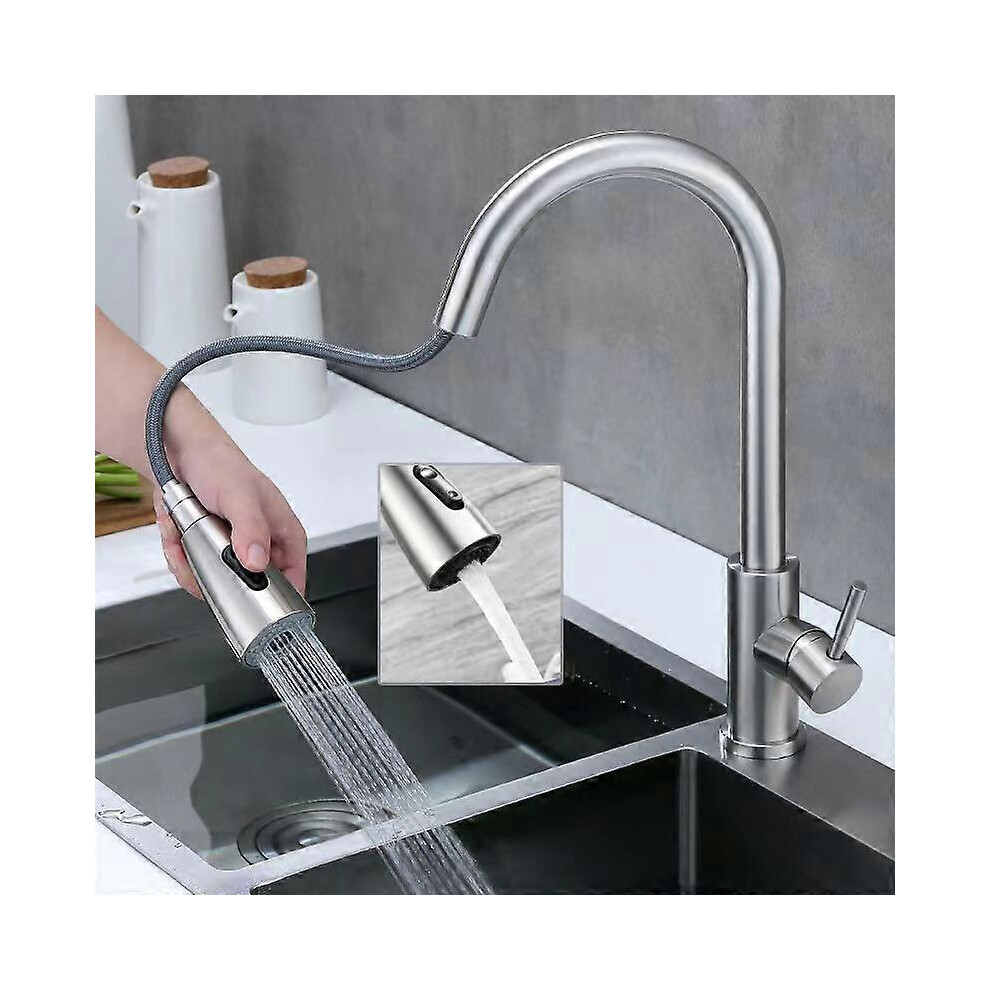 Kitchen Faucet - 360 Rotating Kitchen Mixer Tap with Extendable Spray, 3 Spray Modes Stainless Steel Sink Faucet (Brushed Nickel)