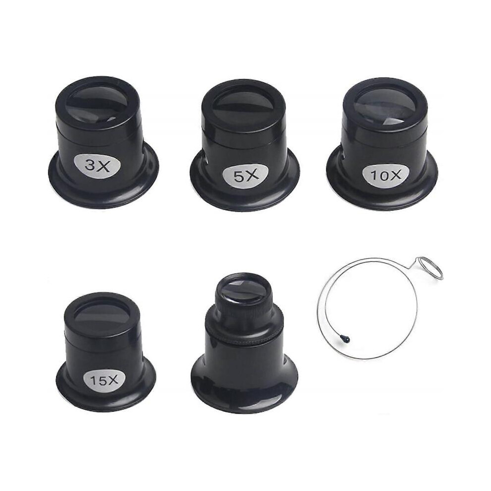 Set of 5 Watchmaker Magnifier Watchmaker Magnifier 5 Pieces 3x, 5x, 10x, 15x and 20x Jeweler Eye Loupe Eye Loupe Repair Watchmaker Loupe Tool Jeweler