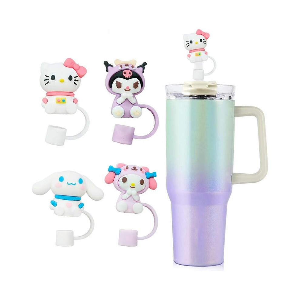 4Pcs Cartoon Kawaii Stanley Straw Cover, Silicone Straw Topper, Straw Covers Cap for Stanley Cup 30&40oz with Tumblers, 10mm 0.4in Stanley Lid Accesso