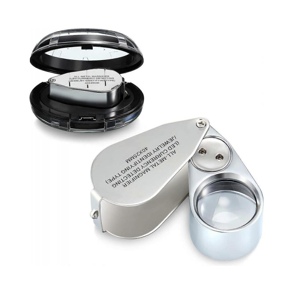 40X Illuminated Jeweler's Loupe Metal Jewelry Magnifier Foldable Pocket Jewelry Magnifying Glass with LED and Light for Jewelry and Coin Inspection