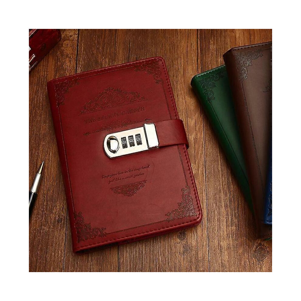 B6 diary with lock, travel diary with lock, vintage leather, office supplies, notebook for girl, boy, friend (wine)