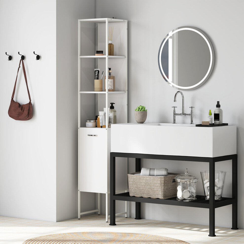 HOMCOM Tall Bathroom Cabinet with 3 Open Shelves Adjustable Shelf, White