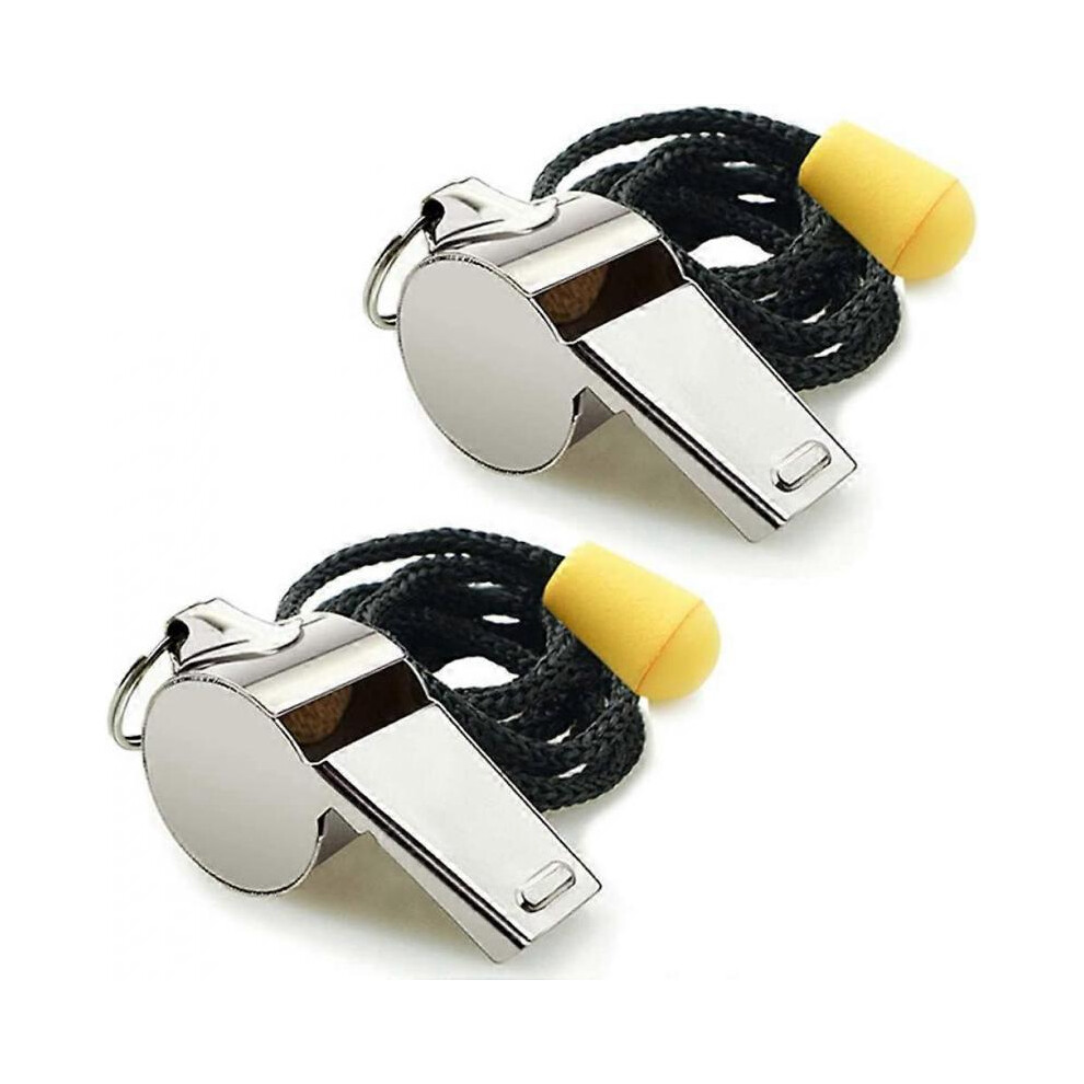 2 Pack Stainless Steel Sports Whistles with Lanyard, Loud Crisp Sound Whistles Great for Coaches, Referees, and Officials