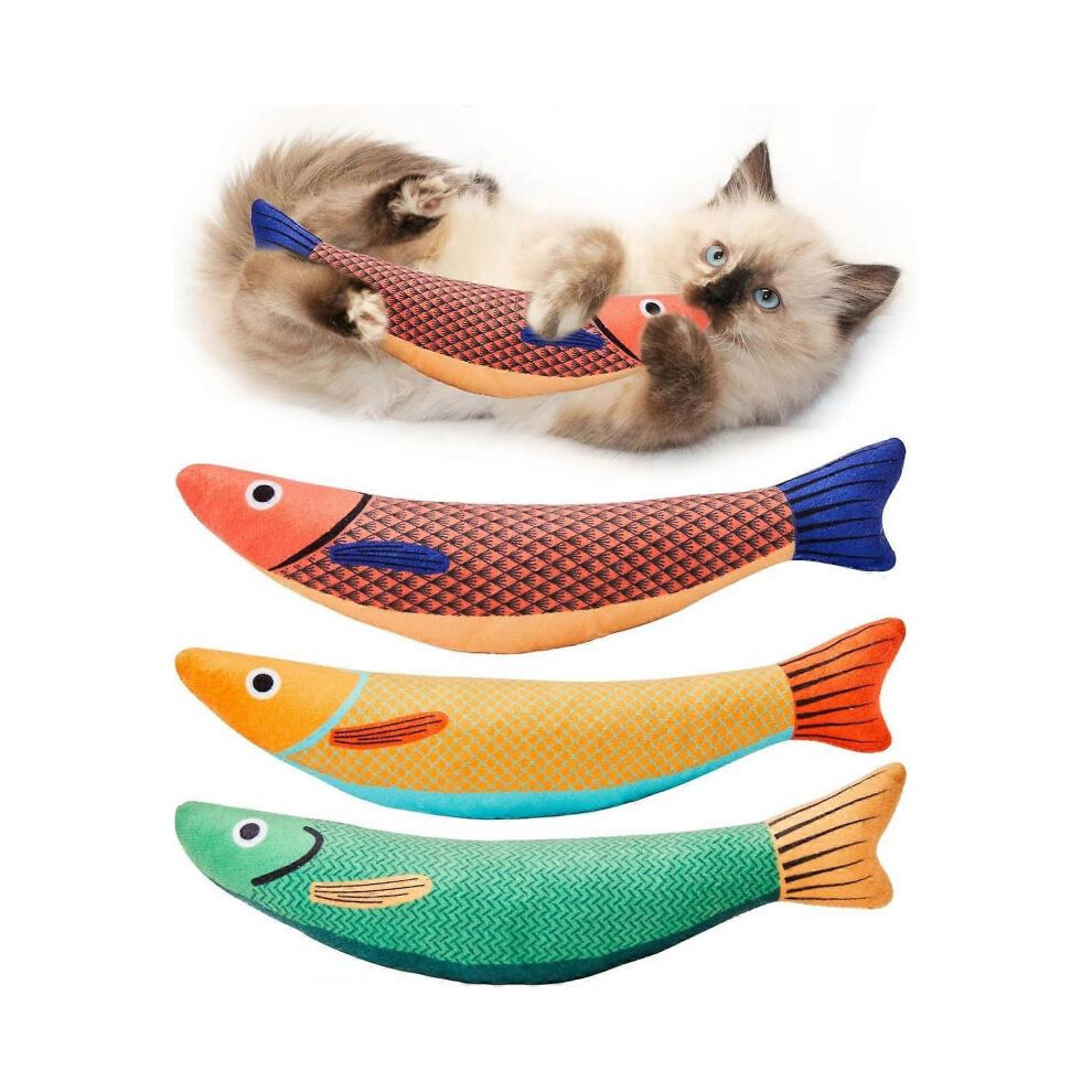3 Pack Cat Toys Saury Fish, Catnip Crinkle Sound Toys Soft and Durable, Interactive Cat Kicker Toys for Indoor Kitten Exercise 9.4 Inches for All Bree