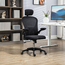 Vinsetto Mesh Chair with Headrest, 4D Lumbar Support, Flip-up Arm, Black
