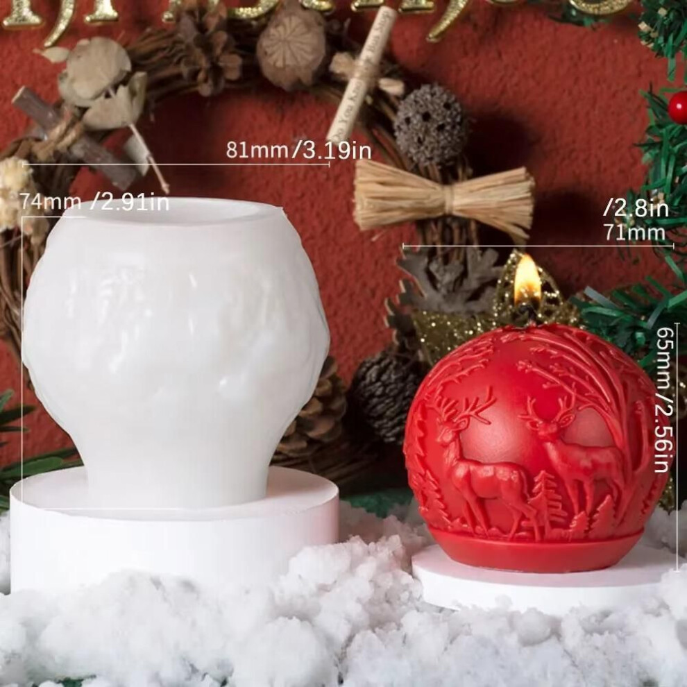 (D) Christmas Snow Globe Candle Silicone Mold Embossed Elk Forest Ball Plaster Resin Mold Christmas Home Decoration Handmade Ornaments