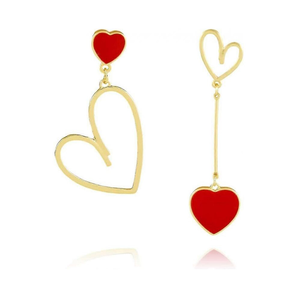 Heart Earrings for Women Unique Gold Heart Drop Dangle Earrings Dainty Asymmetrical Red Heart Stud Earrings Valentine's Day Mother's Day Birthday Chri