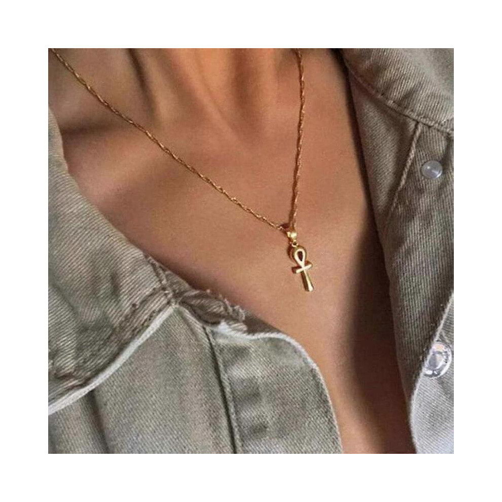 (Gold)Bohemian Simple Fashion Cross Pendant Necklace for Women Girls