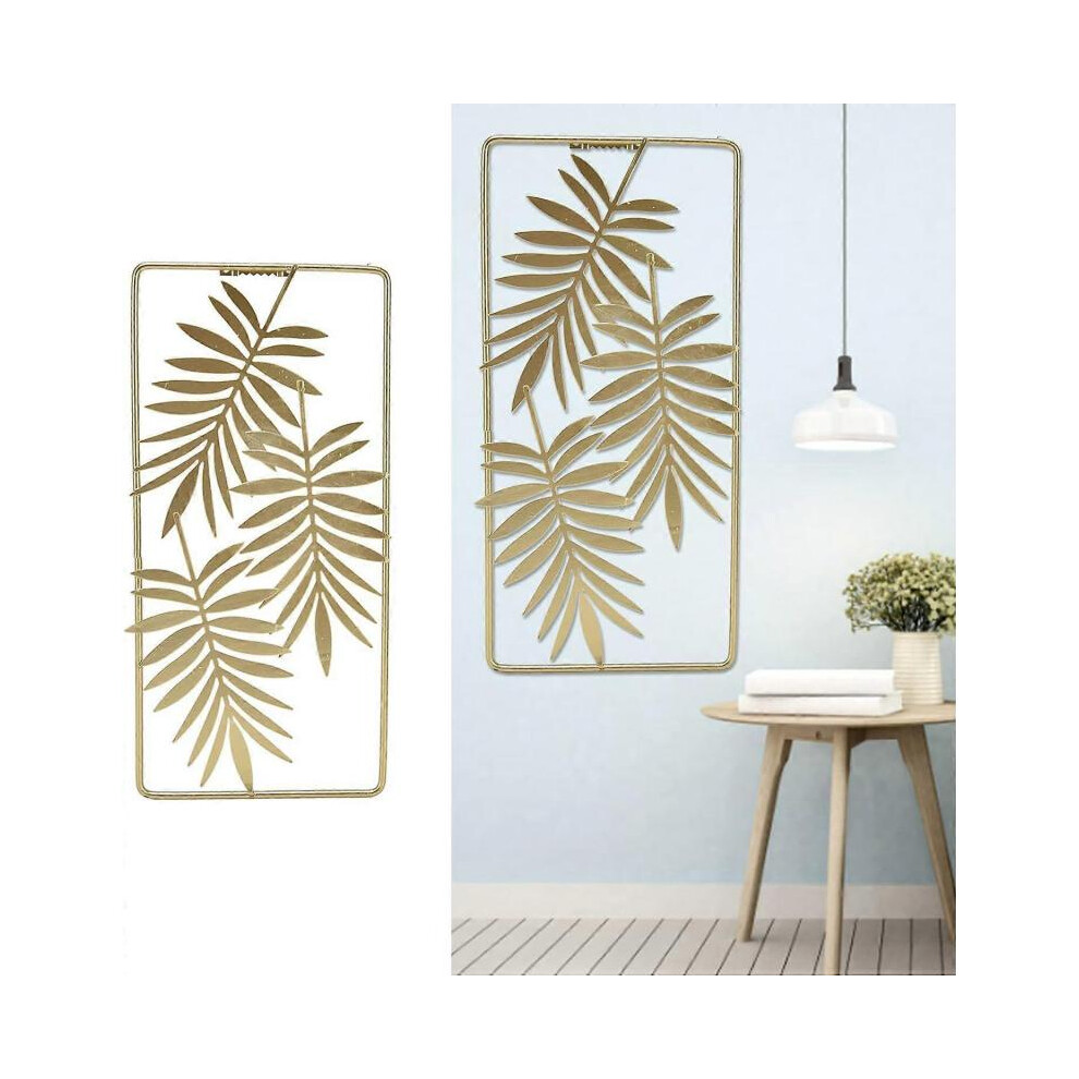 Metal Leaves Wall Sculptures Decoration Golden Rectangle Nordic Style Wall Art for Living Room Bedroom Background, Wear-Resistant, 29.5x14cm