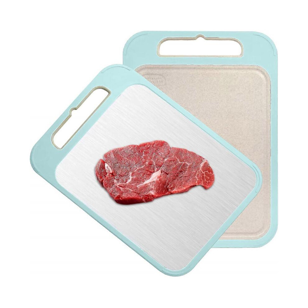 Double Sided Cutting Board, Food Grade Stainless Steel Chopping Board, Wheat Straw Cutting Boards for Kitchen Meat Fruit Vegetable (A)