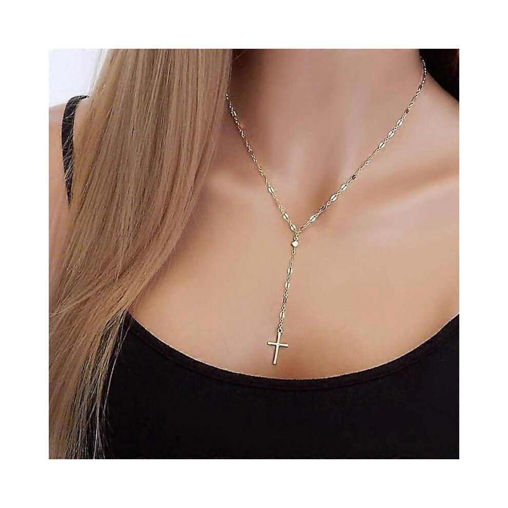 Vintage Y Necklace with Elegant Lasso Cross Pendant - Minimalist Necklace for Women Girls