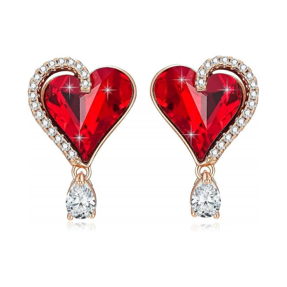 Austrian Crystal Heart Stud Earrings for Women Trendy Halo Drop Earrings 14K Gold Plated Hypoallergenic Jewelry