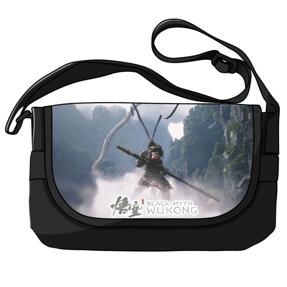 (Style O)Sac bandoulière toile grande capacité noir Myth Wukong mode vintage imprimé