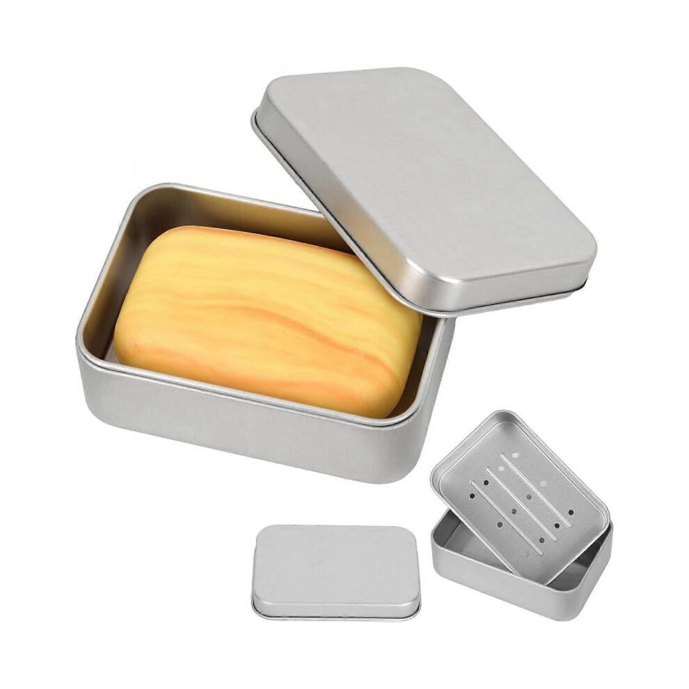 Pieces Aluminum Travel Soap Box, Solid Soap Dish, Waterproof Soap Box with Removable Drainer, for Travel, Home