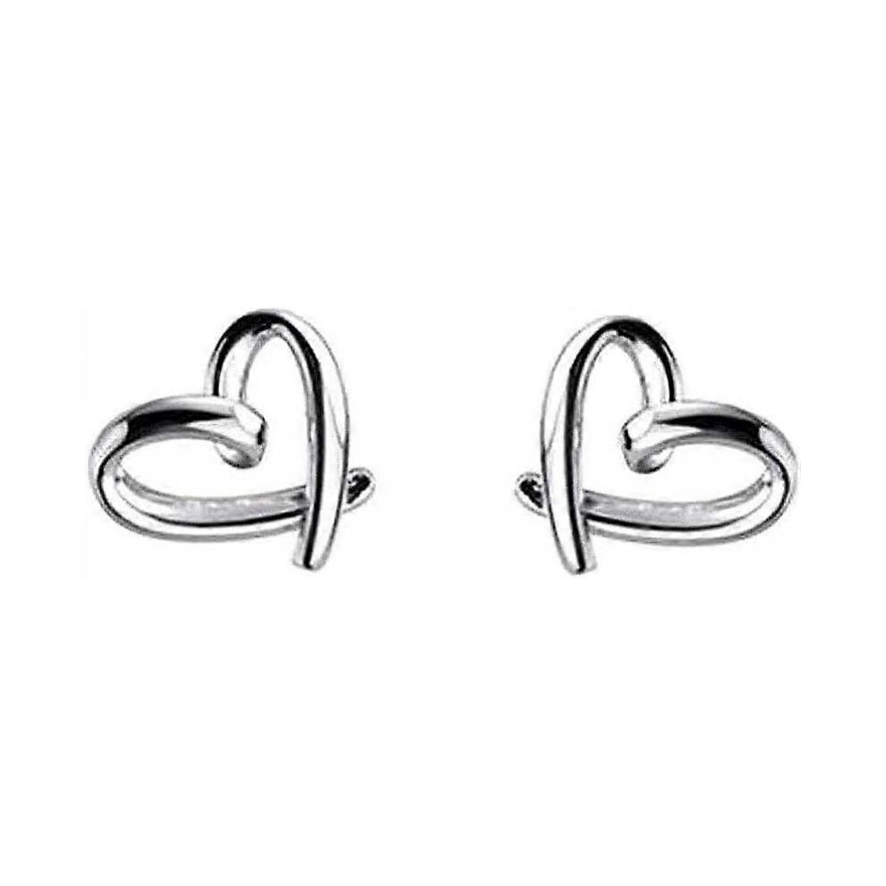 Minimalist Heart Sterling Silver Earrings for Women Girls Teens Charm Hollow Love Hearted Stud Tiny Small Cartilage Tragus Post Pin Hypoallergenic Pie