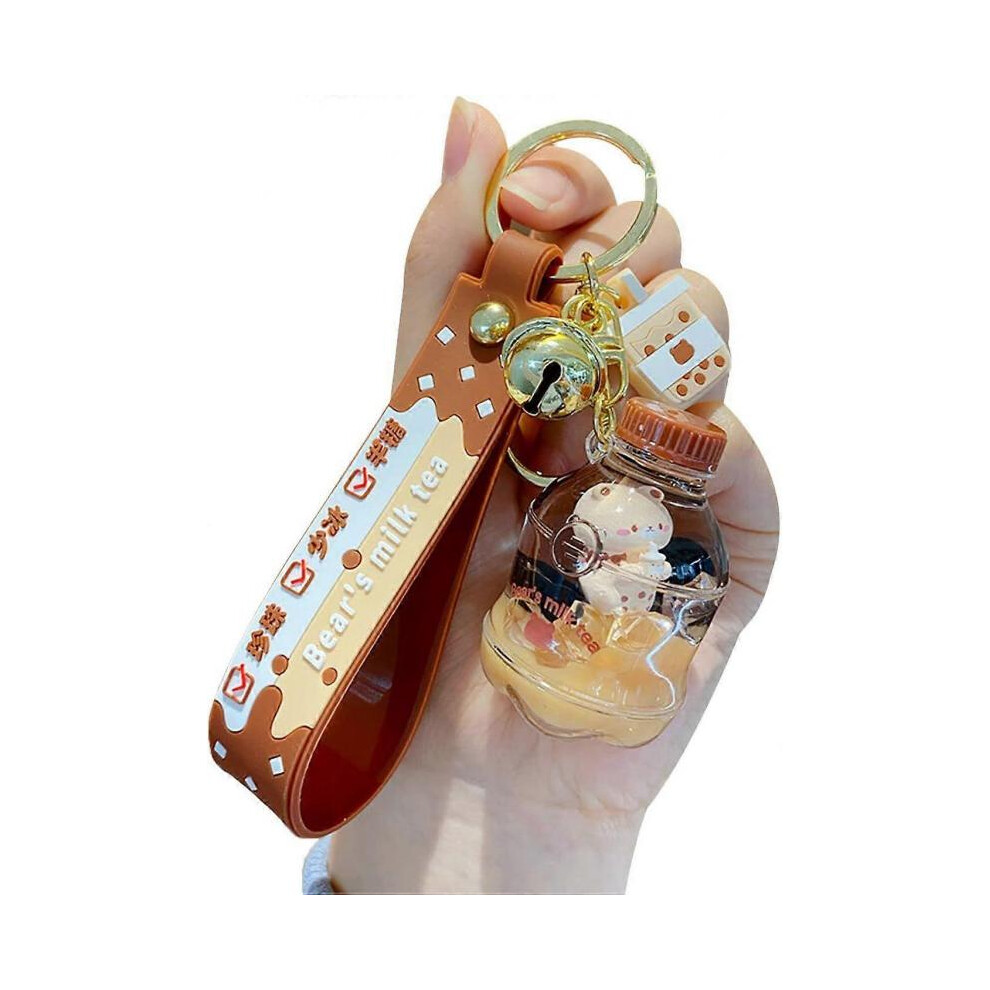 1  PCS  Men Women Creative Interesting Floating Milk Tea Brown Bear Lucky Bottle Keychain Keyrings