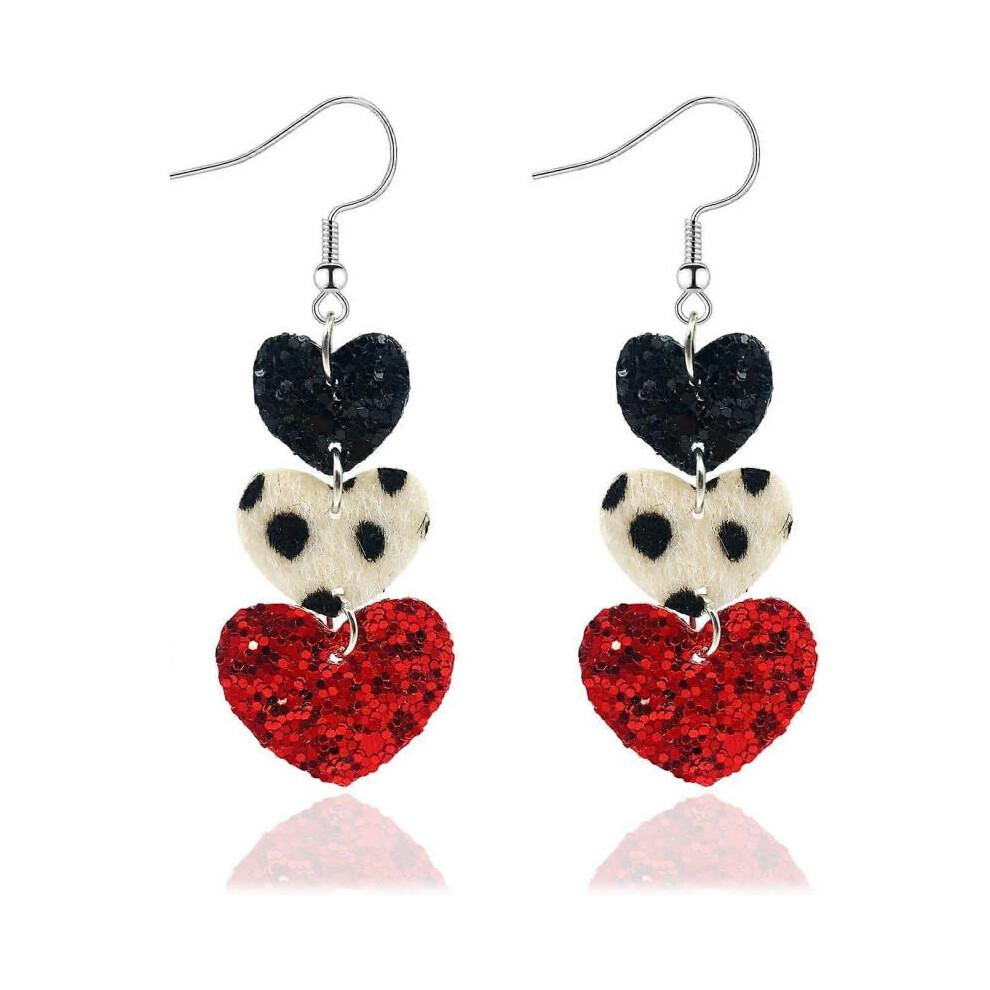 Valentines Day Heart Dangle Earrings for Women Triple LOVE Heart Dangling Drop Earrings Valentines Day Theme Earrings Red Heart Earrings for Her Valen