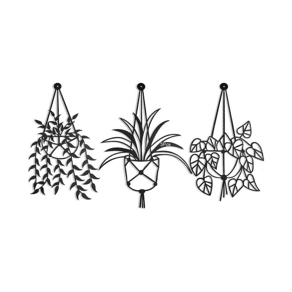 Pieces Flower Vase Metal Wall Art Decor Ornaments Flower in Vase Wall Decor, Black Elegant Potted Plant Wall Art Sculpture for Bedroom Bathroom Kitche