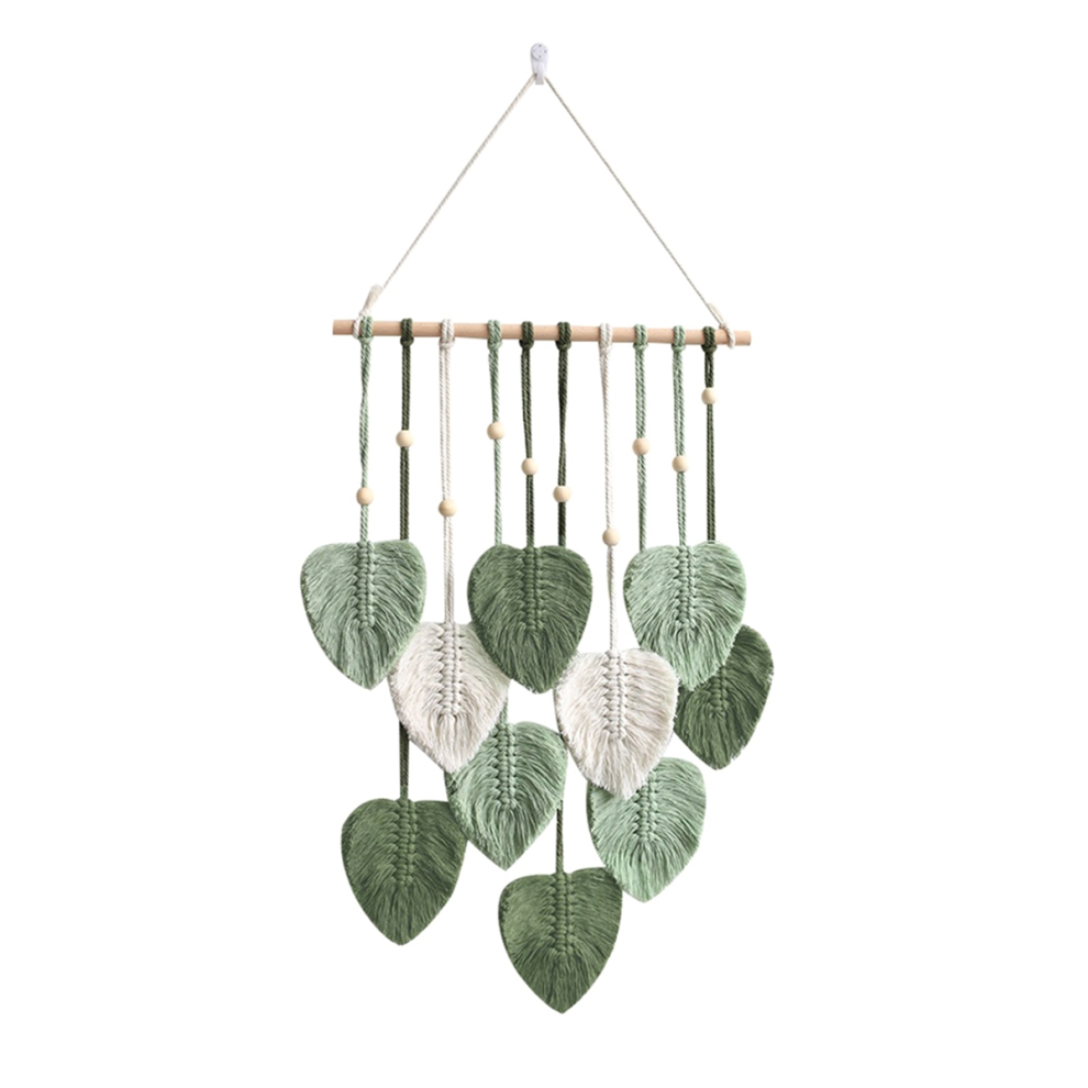 Décoration murale en macramé avec feuilles et plumes tissées, décoration murale faite à la main