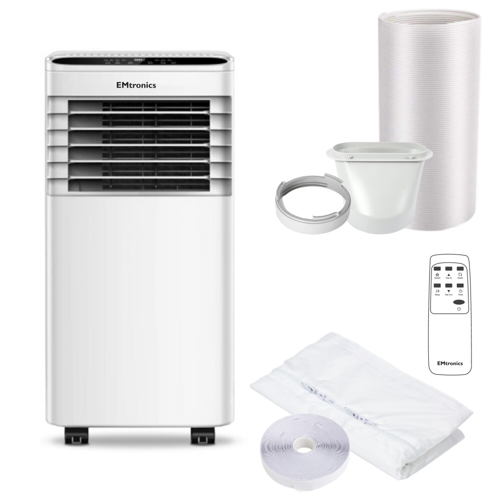 Emtronics 7K Btu Portable Air Conditioner Dehumidifier Fan And Window Vent Kit
