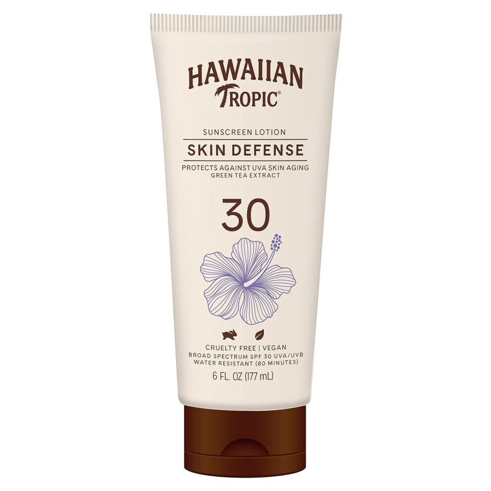 Green Hawaiian Tropic Sunscreen Lotion Skin Defense Spf30 177Ml | Antioxidant Sunblock | Tea Extract | Uva/Uvb Protection