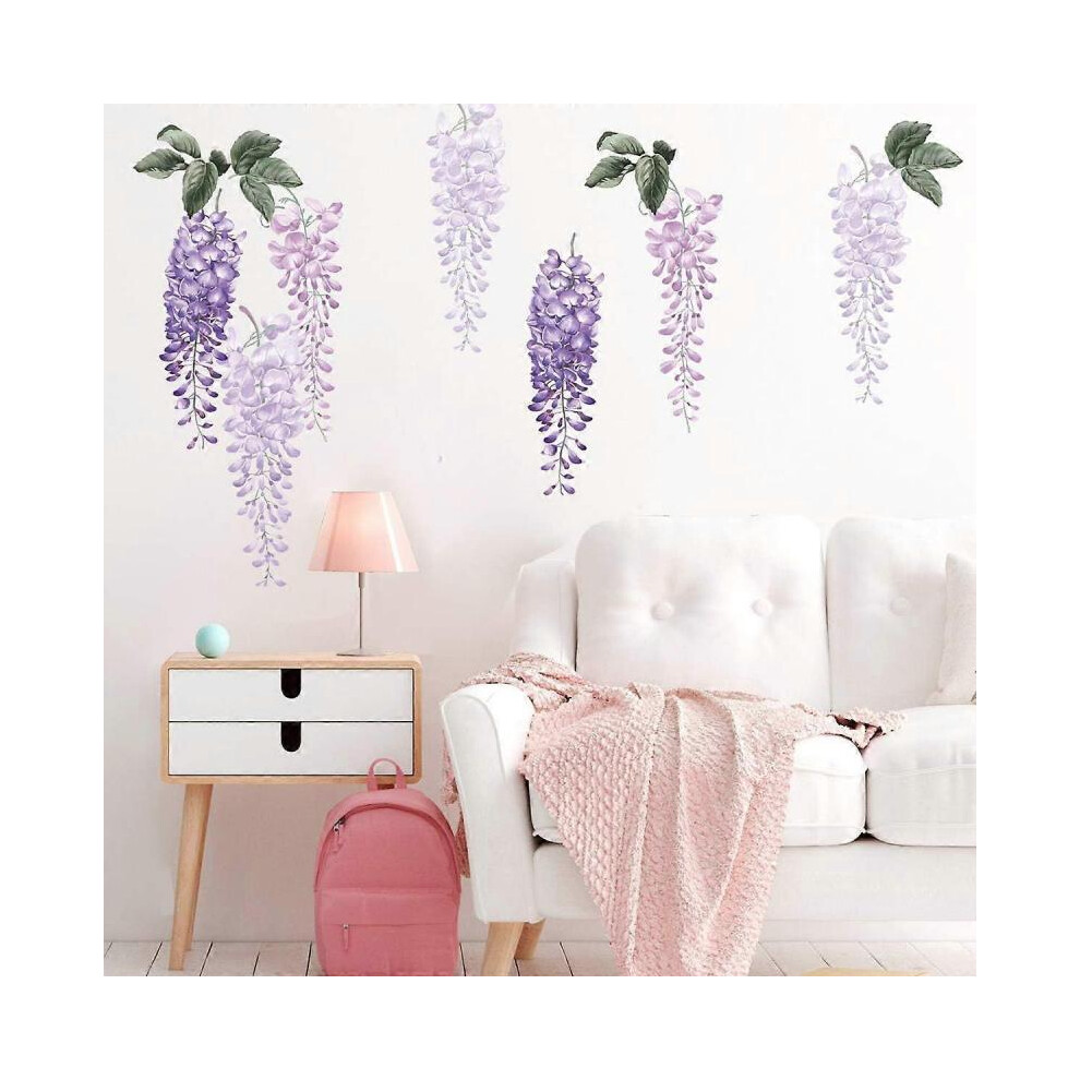 Purple Wisteria Flower Wall Stickers Wall Sticker Hanging Vine Plant Wall Decoration Girl Bedroom Living Room Office