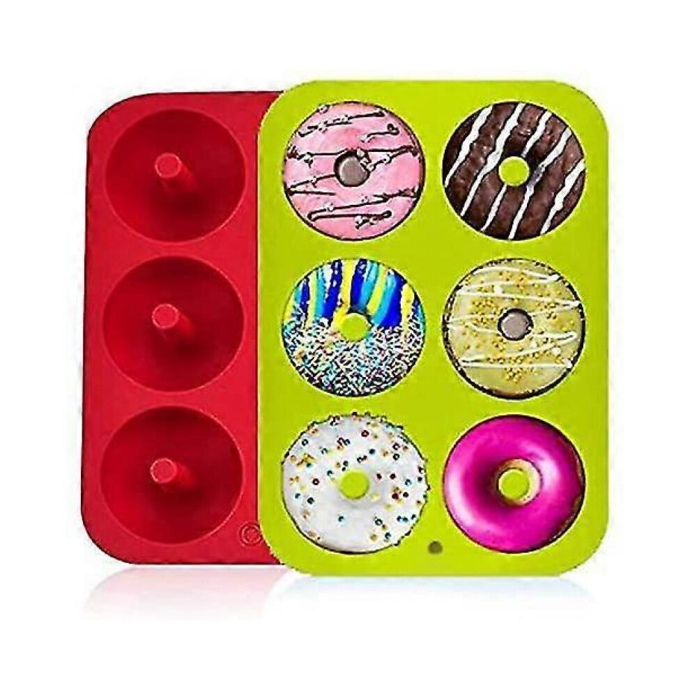 Donut Silicone Mold Molds, Non-stick Silicone Donuts, Baking Pan Pastry Molds Donut Molds for 6 Donuts, Bagels, Muffins, 2 Pack 6 Cavity Donuts Baking