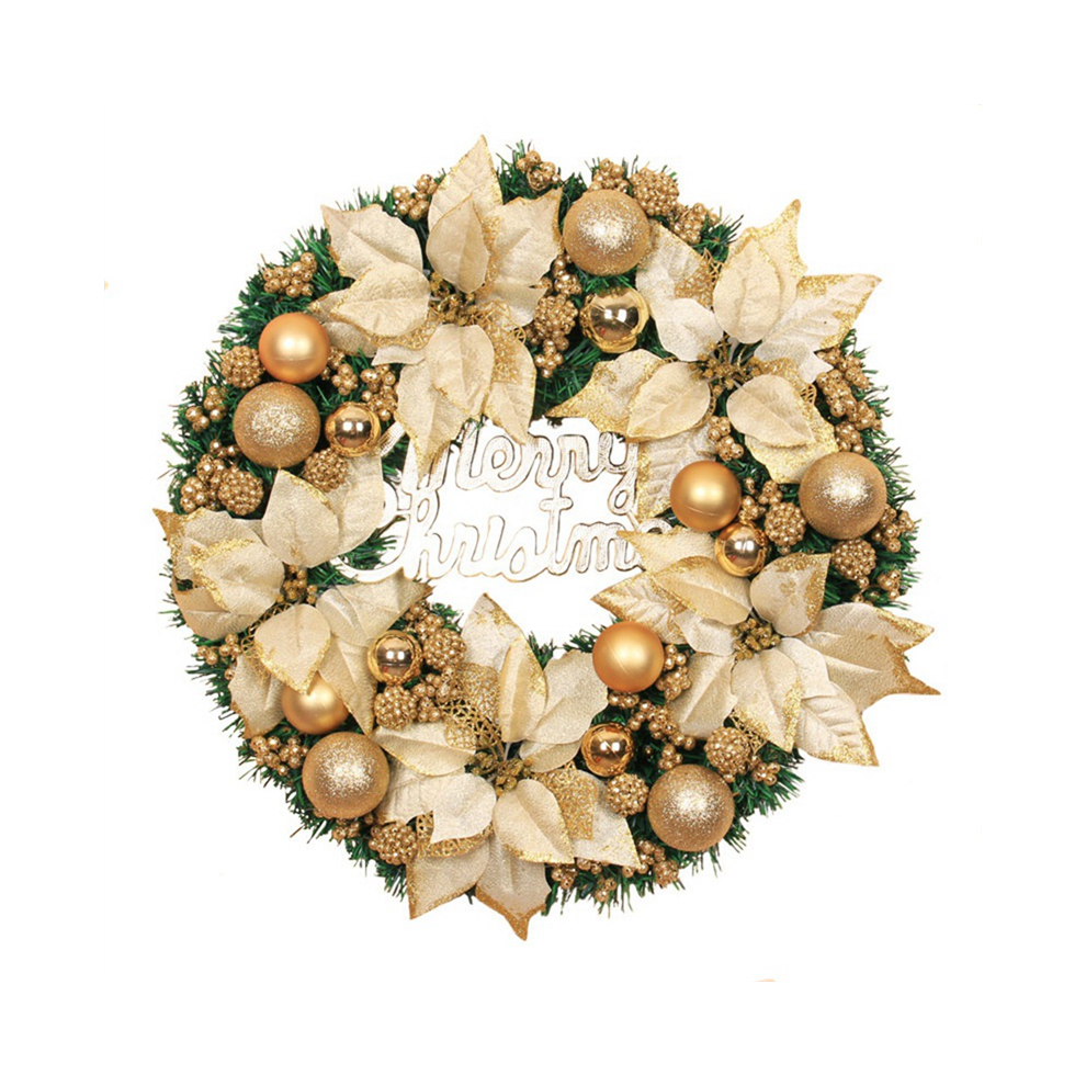 Couronne de Noël décorative à suspendre à la porte d'entrée, couronne de Noël dorée, décoration d'hôtel, centre commercial, maison (40 cm)