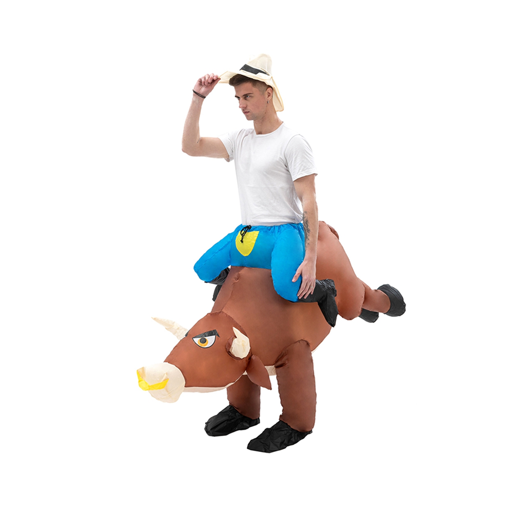 Adult Inflatable Bull Costume Ride on Cow OX Suit Blow Up Clothing for Halloween Cosplay Dress Funny Fancy Mascot