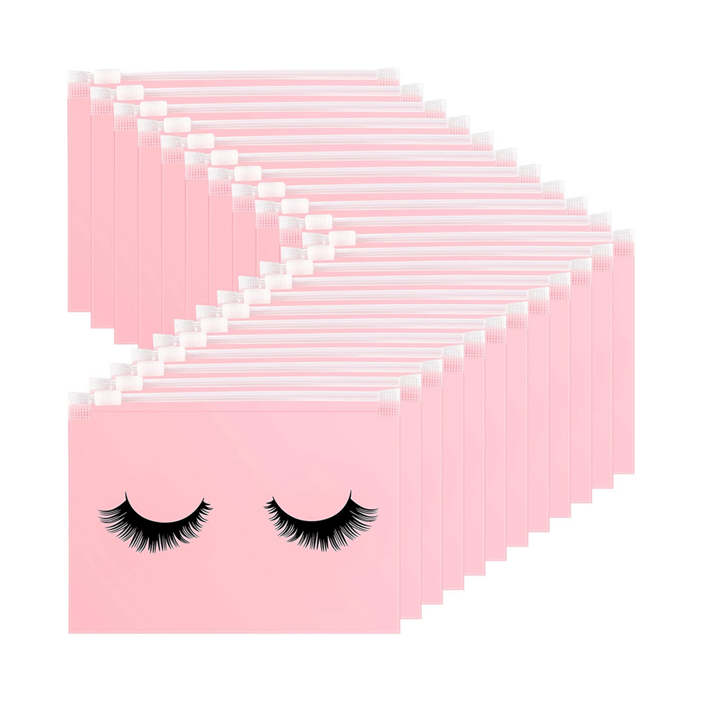 Torribaly Pink 100 Pieces Eyelash Aftercare Bags Eyelash Makeup Bags Empty Lash Cosmetic Pouch Travel Make Up Cases Toiletry Bag