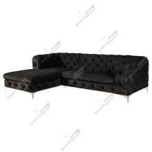 (Velvet Black, Left Hand Chaise) SnoozeOnline Chesterfield Chaise Lounge Corner Sofa Lounge Plush Velvet Suite Settee Couch Left/Right Hand Facing