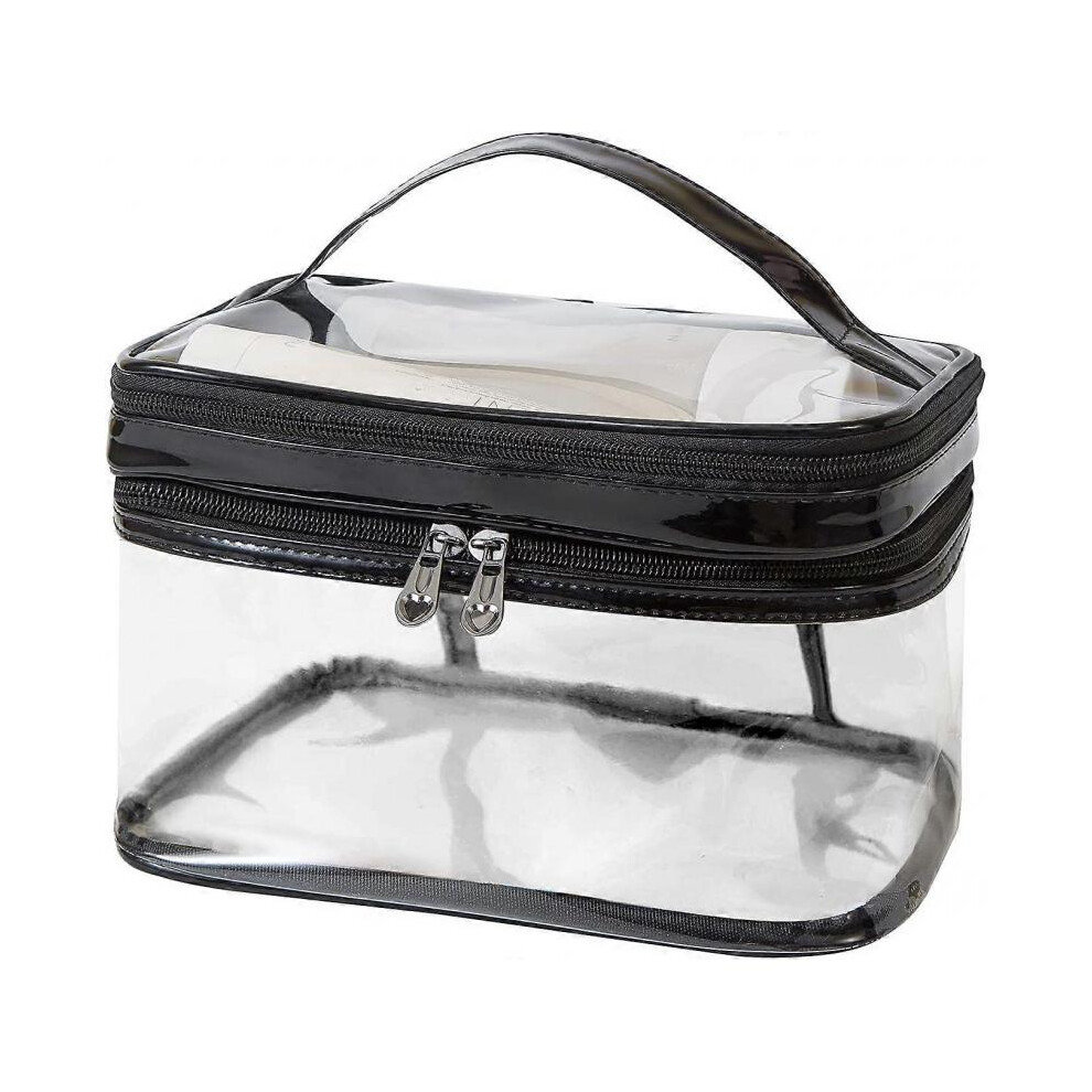 1Pcs Clear Makeup Bag Travel Toiletry Bag for Women Waterproof Cosmetic Bag Small Large Cute Makeup Bag Double Layer Travel Black Makeup Bag (Black)