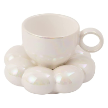 Conjunto de xícaras e pires de café com flores, caneca fofa de cerâmica com xícaras de girassol para latte, 6,7 oz, branco