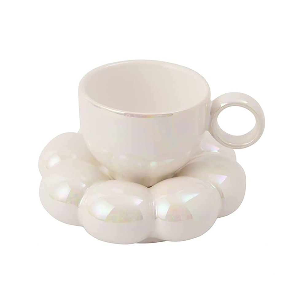 Set Di Tazze E Piattini Da Caffè A Forma Di Fiore, In Ceramica, Con Tazze Da Latte Con Girasole, 6,7 Oz, Bianche